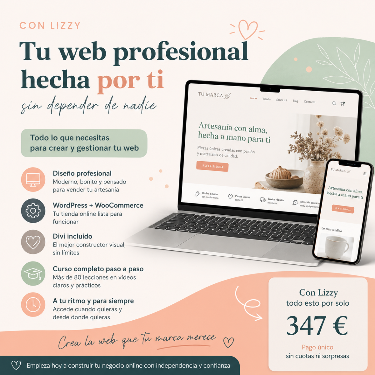 Lizzy kit web para vender artesanía de forma sencilla y con soporte 347€ VENDER tu artesanía hecha a mano online